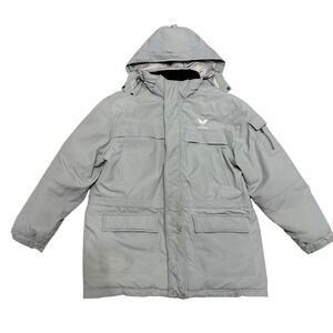 VTG AVIREX Mens Gray Winter Hooded Jacket Size Large Air Force Style Insulated